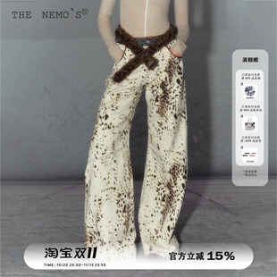 【张予曦同款】The NeverMore 美式豹纹印花牛仔阔腿裤辣妹休闲裤