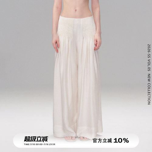 复古打褶休闲裤女小众宽松阔腿