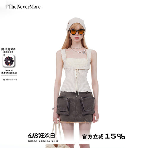 TheNevermore纯欲甜辣蝴蝶结吊带背心春夏蕾丝修身内搭打底衫上衣