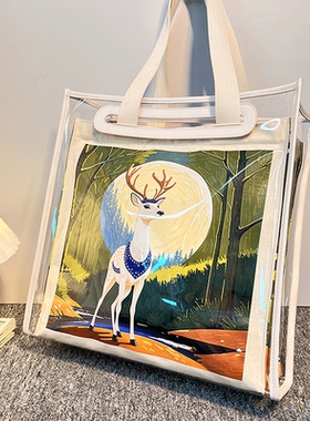 新款果冻防水帆布包包女学生通勤大包手提单肩大容量上课托特包