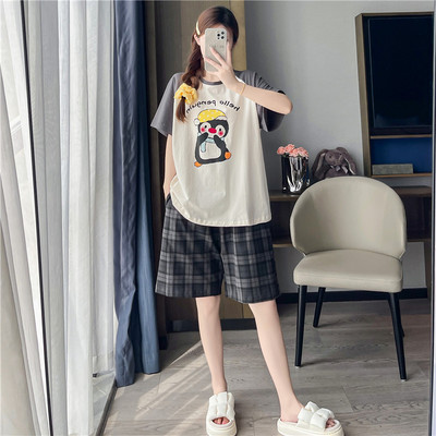 夏季纯棉睡衣女短袖加大码胖mm200斤薄款宽松卡通可爱家居服套装