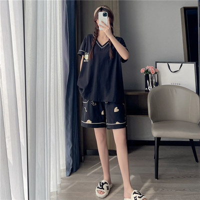 加大码纯棉睡衣女200斤夏季短袖