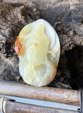 观音吊坠岫玉手工坠子花玉俏色挂坠玉石颈饰毛衣链坠双色玉坠福利