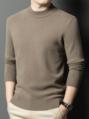 加厚中领针织衫男子2025新款秋冬服装纯色百搭休闲半高领底纯羊毛