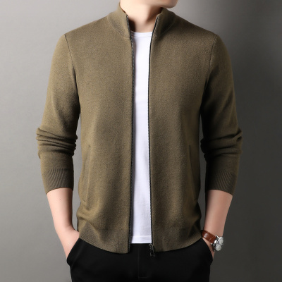 立领针织开衫男士2025春秋季新款男士休闲商务含羊毛外套男款毛衣