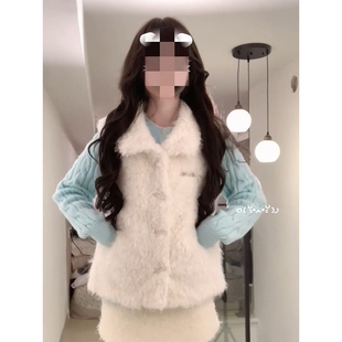 小众甜妹学院休闲风两件套装绿色麻花针织开衫叠穿毛毛马甲背心