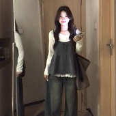 休闲甜美减龄针织软糯背心吊带叠穿设计感镂空长袖 女 上衣两件套装