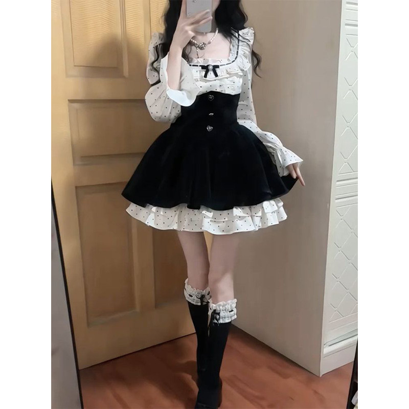 小众甜妹可爱少女风波点拼接高腰连衣裙女学生修身显瘦女学生设计,女装/女士精品,连衣裙,淘宝优惠券,粉丝福利购,淘宝优惠卷