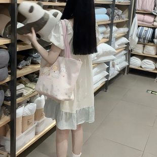 公主裙 日系甜美爱心蝴蝶结拼接娃娃连衣裙女学生小个子泡泡袖