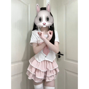 甜美少女JK制服学院风海军领上衣搭配粉色蛋糕短裙女学生穿搭 夏季