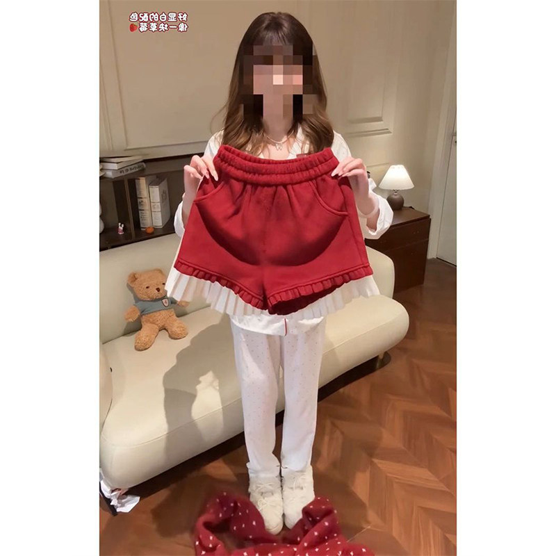 时尚甜美学院风polo领假两件红色针织衫毛衣女+红色短裤两件套装,女装/女士精品,时尚套装,淘宝优惠券,粉丝福利购,淘宝优惠卷