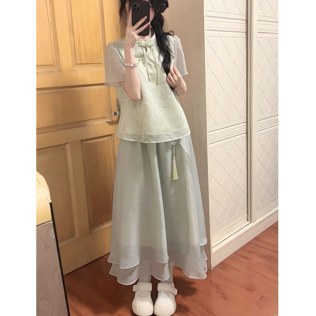 汉服盘扣上衣+半身裙两件套装