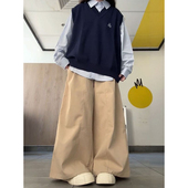 两件套装 搭配百搭条纹衬衫 背心马甲女秋季 学院风百搭藏青色针织衫