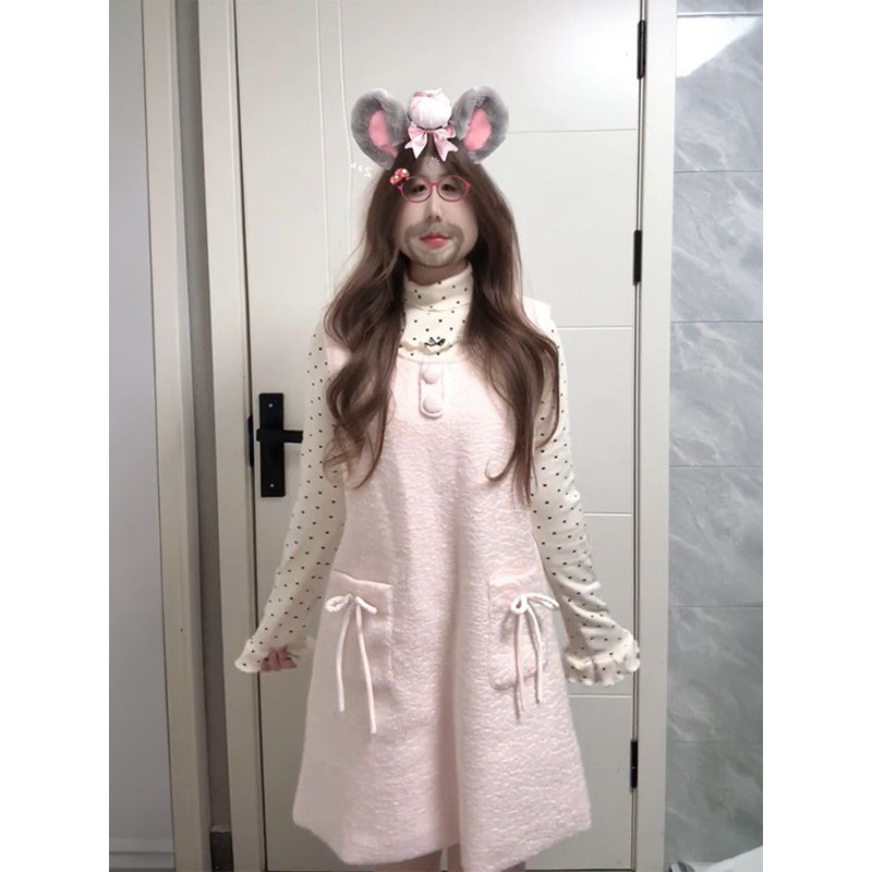 2026可爱甜妹学院风穿搭一整套波点打底衫叠穿粉色蝴蝶结背心裙,女装/女士精品,时尚套装,淘宝优惠券,粉丝福利购,淘宝优惠卷