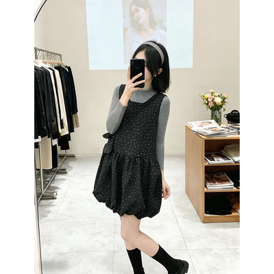 连衣裙女冬季灰色针织长袖打底衫