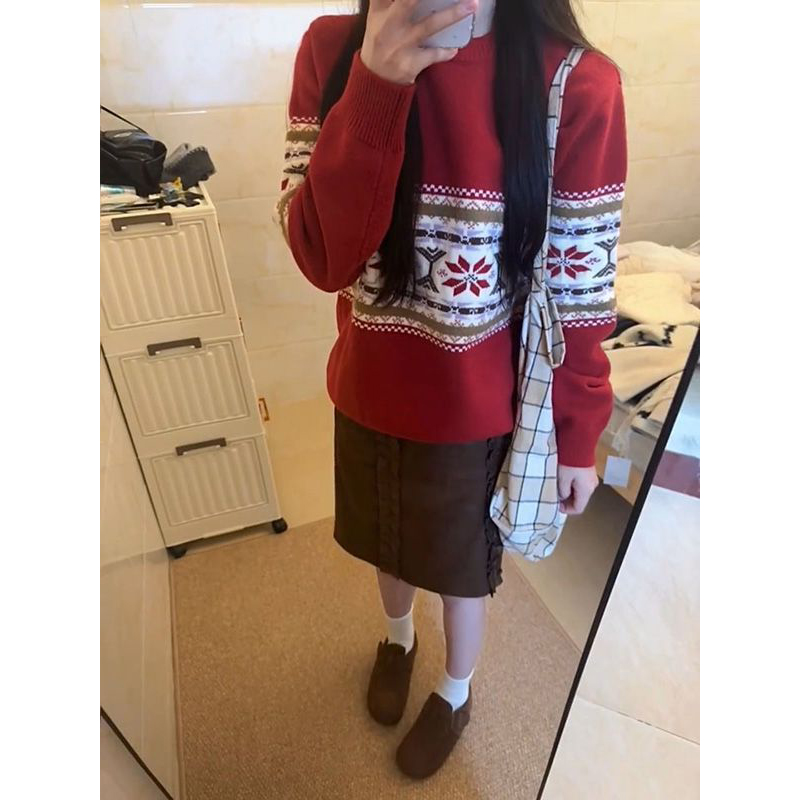 长袖针织衫毛衣女百搭费尔岛上衣