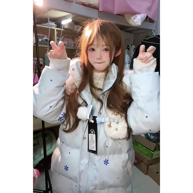 2025蓝色雪花毛领连帽棉服学院风面包服女小个子可爱雪人棉衣外套,女装/女士精品,棉衣/棉服,淘宝优惠券,粉丝福利购,淘宝优惠卷