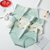 薄款 浪莎抗菌高腰内裤 夏季 胖mm全棉收腹少女印花短裤 女士纯棉大码