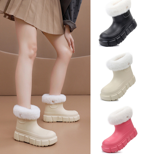 云钻加绒雨鞋冬天加厚可拆卸内胆保暖雪地靴雨靴EVA防水防滑水鞋