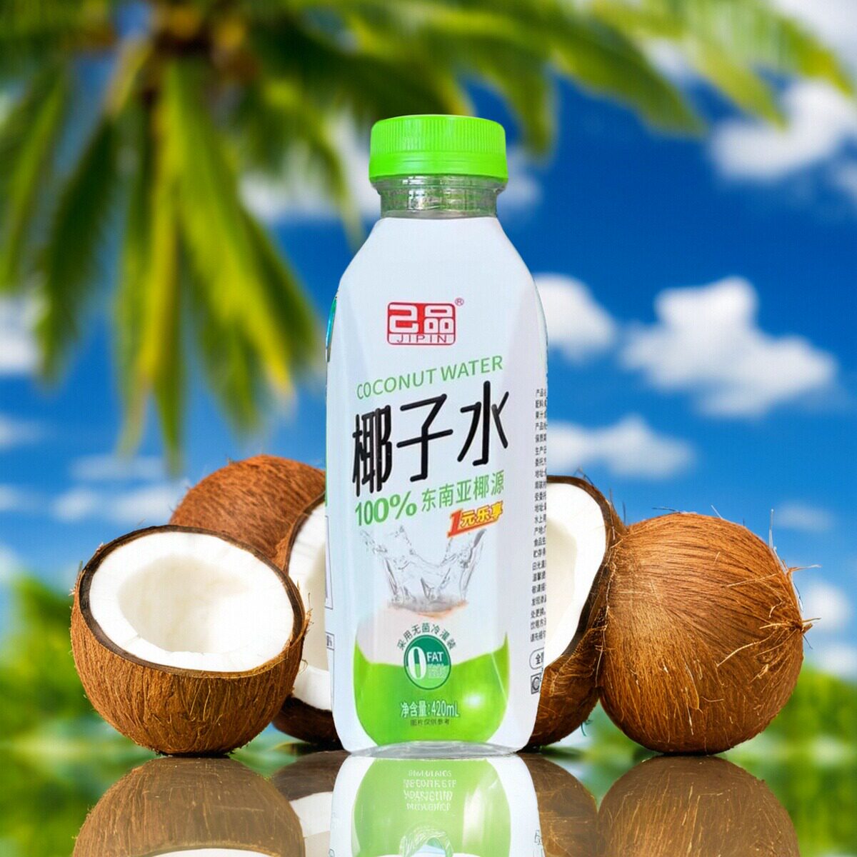 己品椰子水饮料0脂运动健身解渴休闲椰果汁饮品420ml瓶装团建聚餐