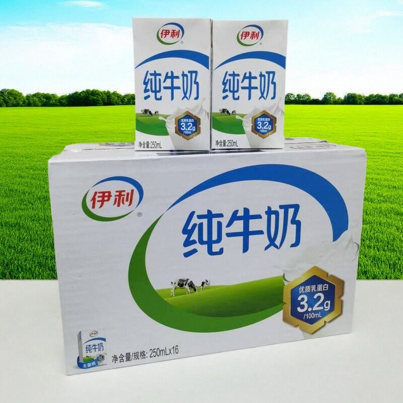 新货超值伊利纯牛奶250ml16盒整箱原味生牛乳营养早餐奶全脂纯奶