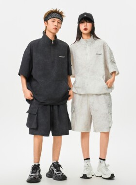 MANRE SHOW运动套装男生夏季高级感痞帅男装一套短袖短裤套装