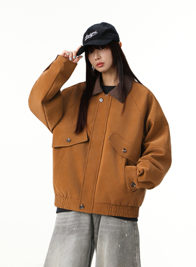 【蜜蜂欢乐社】MANRESHOW 翻领拼色夹克外套