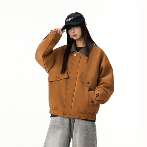 【蜜蜂欢乐社】MANRESHOW 翻领拼色夹克外套