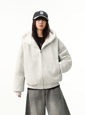 MANRESHOW 25AW拼接PU连帽皮衣夹克外套男女重磅潮牌上衣