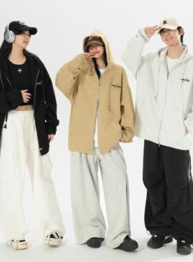 2024秋季新款青少年潮牌个性连帽卫衣宽松休闲开衫外套