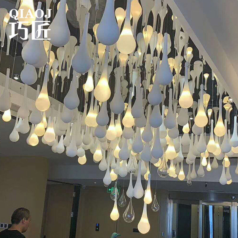 玻璃水滴单头小吊灯LED艺术餐厅吧台过道婚庆白色玻璃商场工程灯