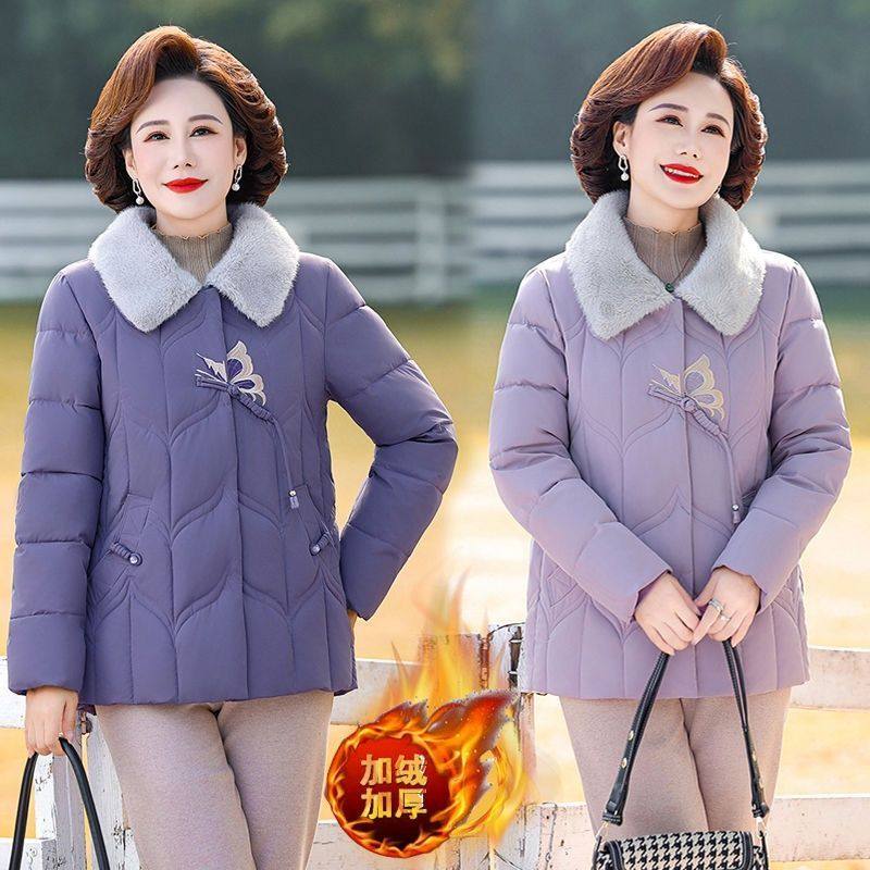 50岁妈妈冬装外套羽绒棉服短款2025新款中老年棉衣女加绒加厚棉袄