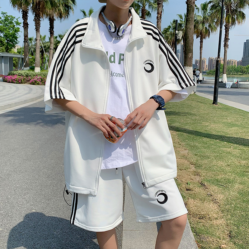 2023夏季运动服套装男港风宽松短袖短裤一套帅气青少年休闲两件套