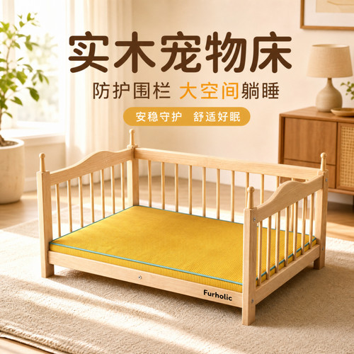 实木离地透气猫狗宠物床四季款