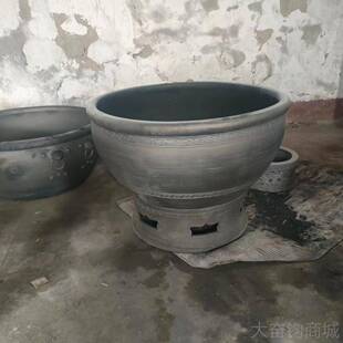 正品文字雕花刻鱼缸80cm直径超大鱼缸荷缸陶鱼瓷鱼缸黑陶泥盆养金