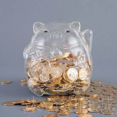 正品创意品只进不新款咪透猫明玻璃储礼蓄罐存钱罐家居摆出件生日