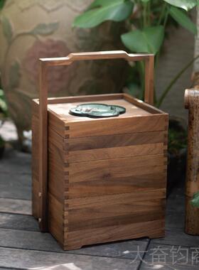 正品匠心坊中式茶室装饰黑胡桃实收纳复古木盒客提厅茶道新禅意摆
