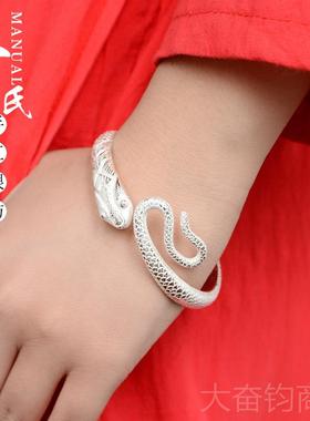 正品寸手银坊云大理手工制作复南古做立体浮雕灵蛇镯旧.匠心