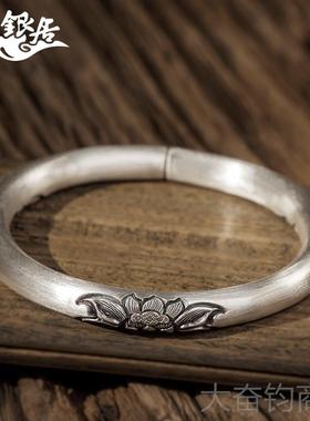 正品祥居云制南足银手工银复古做旧哑光圆柱莲花作手镯.珍藏