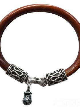 正品正平品鸡血铃藤手镯镯女款情侣纯银铛吉祥藤木质配饰安锁扣男