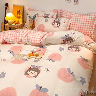 正品ins风可爱卡通全棉4单品四件套红少网女心纯棉床上用三件套床