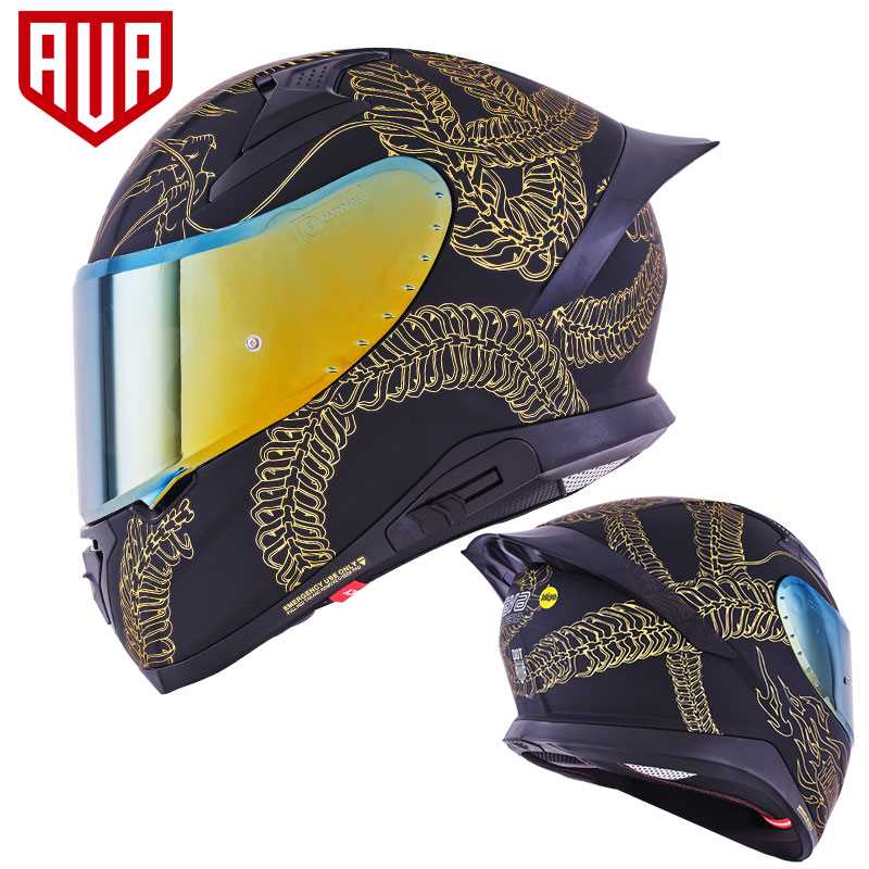 新ava摩托车头盔金龙男机车全盔女四季通用双镜片跑盔个性酷安全