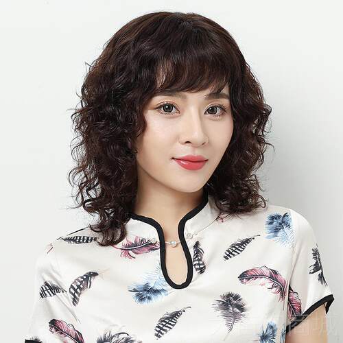 正品发女长发自然时全头套式大尚波浪长卷发羊毛卷中老妈年妈假真