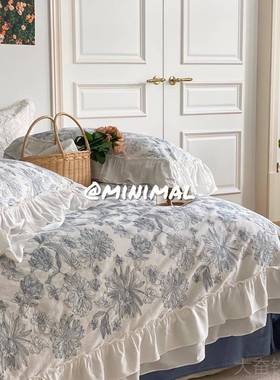正品Mniimnal Coce刺pt绣工艺全手工缝制花边水洗棉四件套
