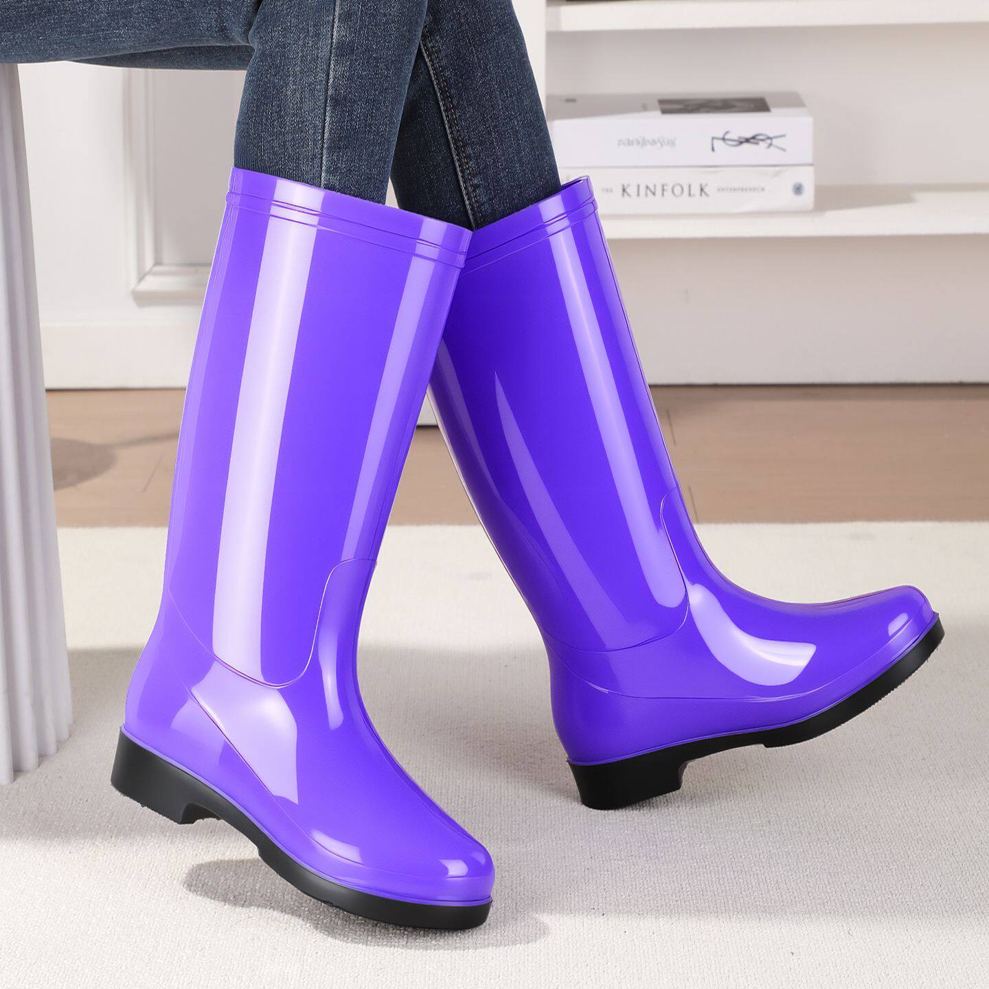 女士雨鞋高筒水鞋高帮防滑牛筋底雨靴劳保胶鞋可爱水靴子厨房成人