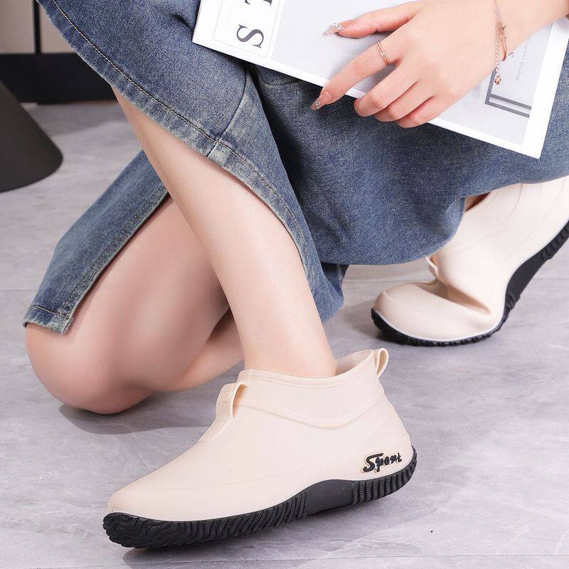 田园风女士舒适潮流防滑高帮极简风雨靴外穿浅口厚底低帮雨鞋