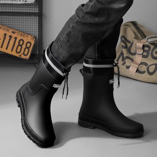耐磨雨靴束口中筒雨鞋男款男士防水防滑保暖钓鱼厨房水靴工作胶鞋