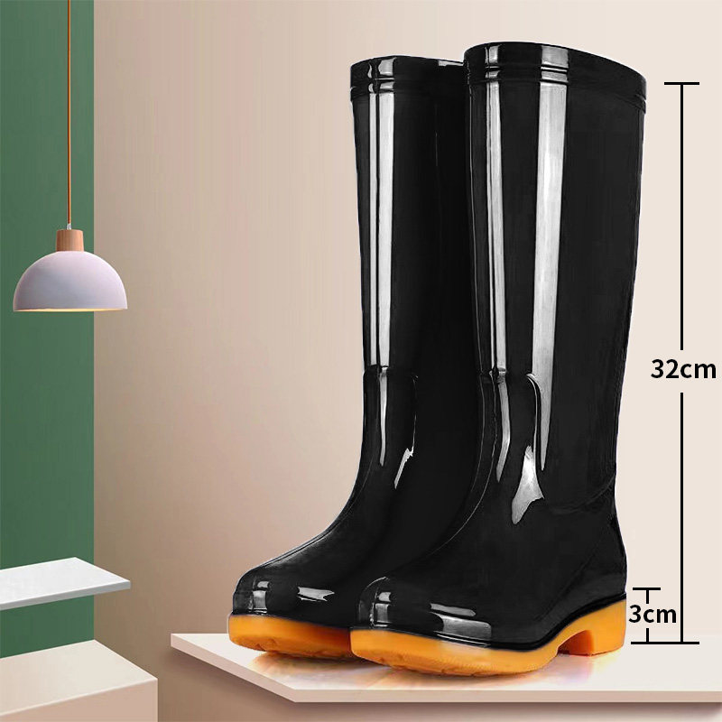 RAIN BOOTS WOMENS WATERPROOF ANTI-SLIP WATER SHOES MEDIUM BARREL HIGH TUBE RAIN BOOTS ADULT RUBBER SHOES KITCHEN PLUS COTTON WARM WORK HALF BARREL SHOES