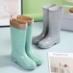 高筒雨鞋水鞋女雨靴加绒加厚底成人时尚外穿防水户外雨林徒步水靴