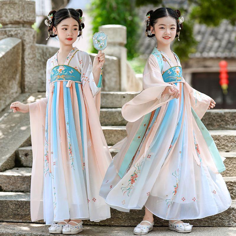 汉服女童秋款2024新款古风襦裙母女唐装中国风儿童超仙古装连衣裙